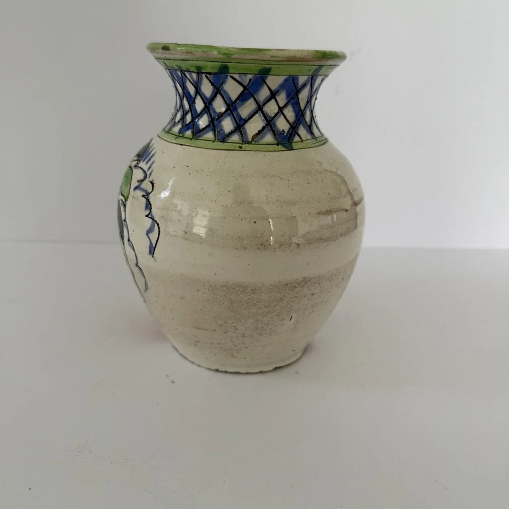 Vintage Italian Pottery Vase Hand Painted Floral Italy 7